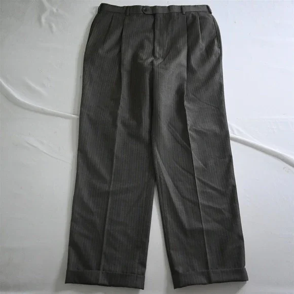 Jos A Bank 44L 36x32 Brown Stripe 100% Wool Mens Jacket Pants Suit